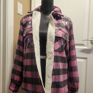 Plaid Sequin Women's Utility Jacket